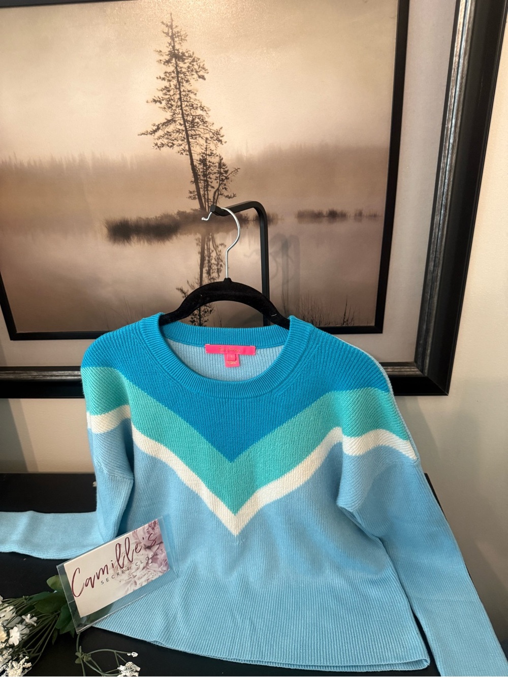 Lilly Pulitzer Blue & Aqua Chevron Crewneck Sweater